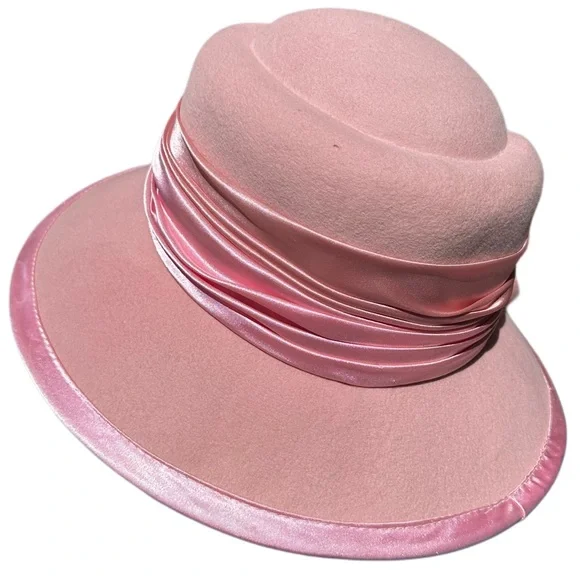 Something Special 100% Felt Pink Brim ribbon feathers Ladies Dress Hat Floral - Picture 6 of 12